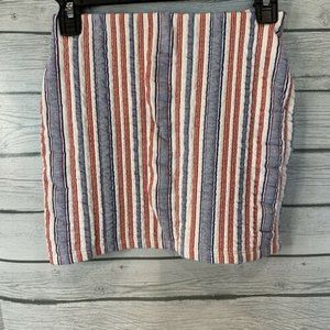 Zara Mini Skirt Size Small Red White & Blue Striped Short Skirt Body con Pull On
